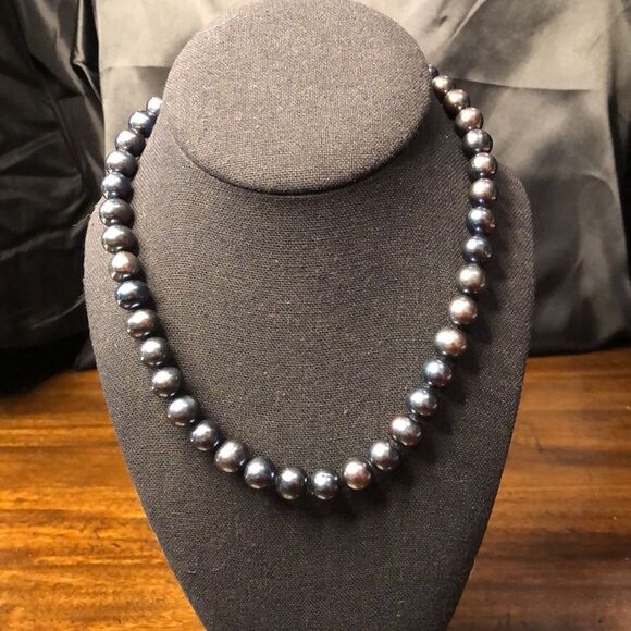 Hand Knotted PEACOCK PEARLS w Sterling Silver Lobster Claw Clasp 18 inches long - Picture 16 of 17